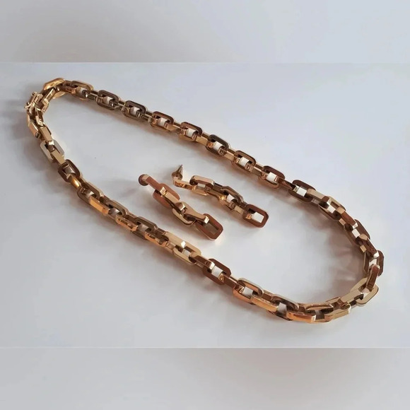 EDDIE BORGO 12k gold plate supra link necklace & dangle earrings designer set